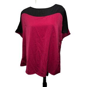 BloomChic Round Neck Color Block Short Sleeve Blouse Sz 12 (Large) Womens Burgun
